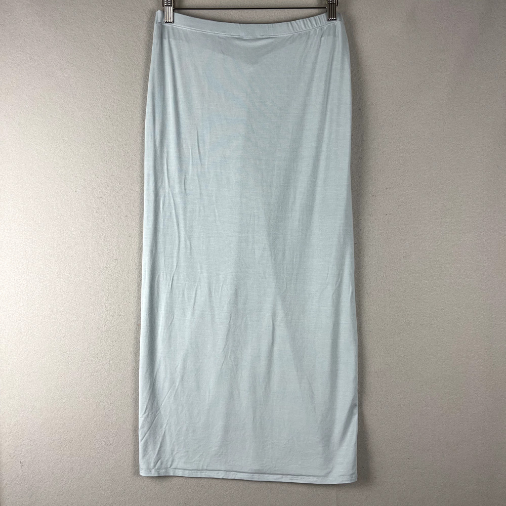 Reformation Rylan Midi Skirt Womens Large Blue Twist Front Knot Ruched Pull On - Picture 11 of 15